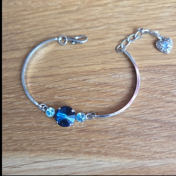 Rhodium Bar Bracelet, Blue Crystals, Hand Crafted - Picture 6 of 8